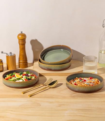 theterra 7.5'' Ceramic Pasta Bowls, Salad Bowls Set of 4, Stoneware Serving Bowls for Fruits, Noodle, Dinner, House-warming Wedding Present, Sage Umber - Image 5