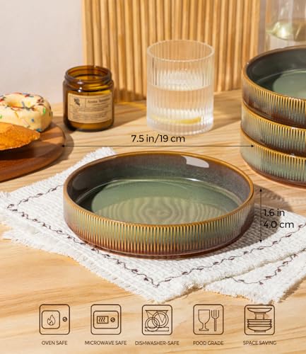 theterra 7.5'' Ceramic Pasta Bowls, Salad Bowls Set of 4, Stoneware Serving Bowls for Fruits, Noodle, Dinner, House-warming Wedding Present, Sage Umber - Image 2