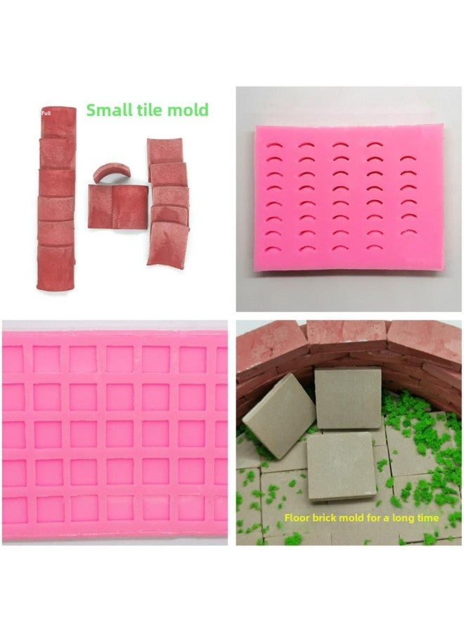 Mini Brick Silicone Mold 1:16 Small Brick Micro Landscape Cover House Stove Brick Mold Hollow Brick-Color:1:10 Street Floor Tile Mold (9+3 Pieces) Free Scraper