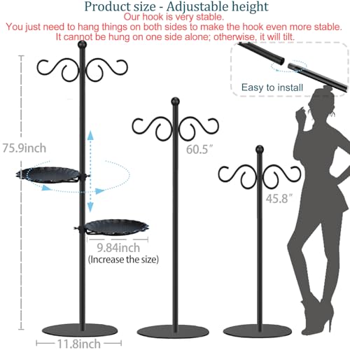 Vorriop Upgraded 74" Shepherd's Hook for Bird Feeder，Floor Hanging Plant，Wind Chime Stand, Waterproof Metal & Adjustable-Height Standing Pole Holder for Lantern and Wreath, Indoor & Outdoor（2 Placement Racks) - Image 2