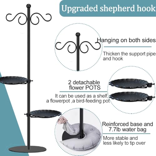 Vorriop Upgraded 74" Shepherd's Hook for Bird Feeder，Floor Hanging Plant，Wind Chime Stand, Waterproof Metal & Adjustable-Height Standing Pole Holder for Lantern and Wreath, Indoor & Outdoor（2 Placement Racks) - Image 4