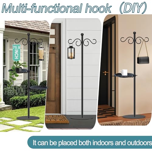 Vorriop Upgraded 74" Shepherd's Hook for Bird Feeder，Floor Hanging Plant，Wind Chime Stand, Waterproof Metal & Adjustable-Height Standing Pole Holder for Lantern and Wreath, Indoor & Outdoor（2 Placement Racks) - Image 3