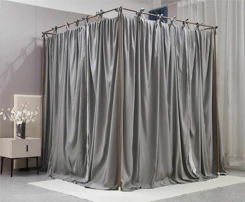 AIOOO 4 Corners Post Princess Curtain Bed Canopy Double Layer Cozy Mosquito Net Mesh and Cloth for Girls Adults Bedroom Decoration (Double-Grey/White, 53" W*78" L*82"*H/(Full)) - Image 4