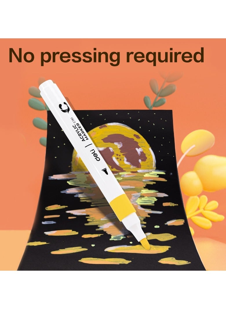 ديلي مجموعة أقلام التحديد الأكريليك Deli EC191-12 - 12 لونًا مقاومًا للماء وسريع الجفاف للفن متعدد الأسطح - Image 3