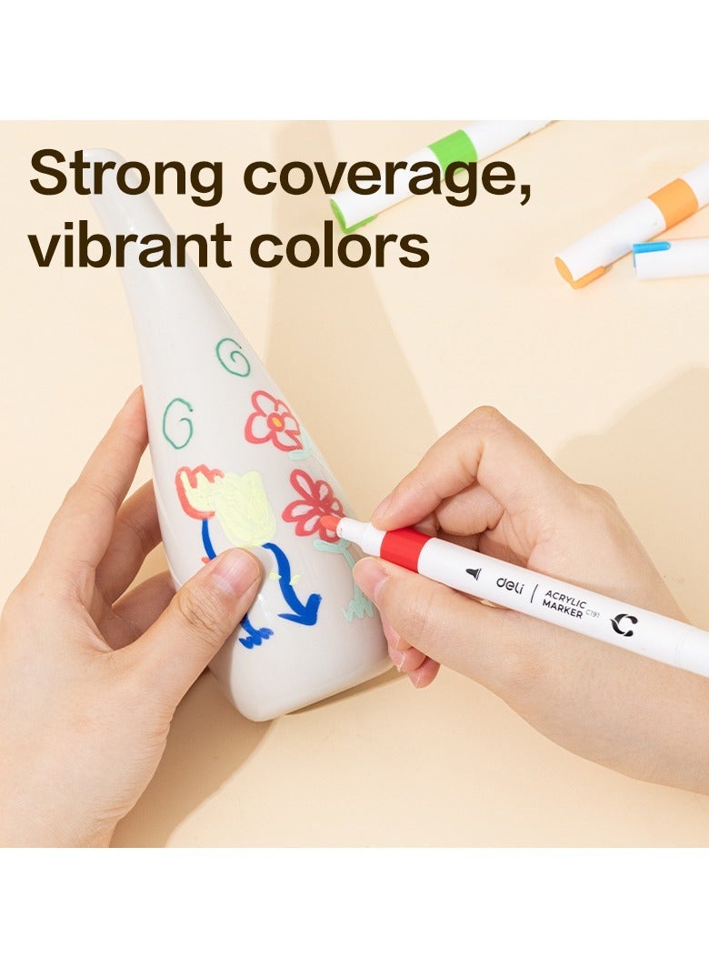 ديلي مجموعة أقلام التحديد الأكريليك Deli EC191-12 - 12 لونًا مقاومًا للماء وسريع الجفاف للفن متعدد الأسطح - Image 5