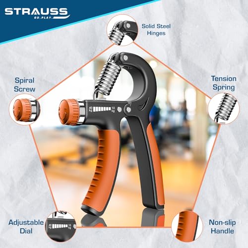 Strauss Adjustable Hand Grip| Adjustable Resistance (10KG - 40KG) | Hand Gripper for Home & Gym Workouts | Perfect for Finger & Forearm Hand Exercises for Men & Women (Black/Orange) - Image 3