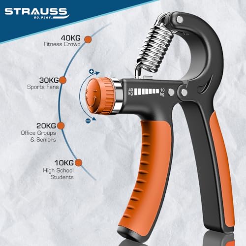 Strauss Adjustable Hand Grip| Adjustable Resistance (10KG - 40KG) | Hand Gripper for Home & Gym Workouts | Perfect for Finger & Forearm Hand Exercises for Men & Women (Black/Orange) - Image 5