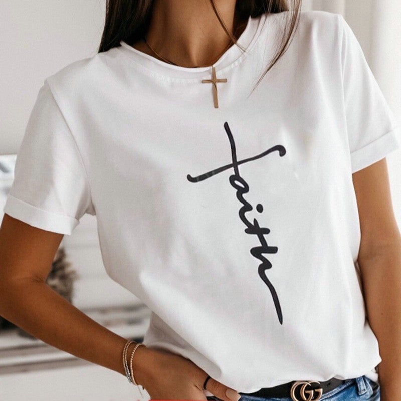 Women'S 2020 Wish Letter Printed Round Neck Short-Sleeved T-Shirt - Image 2