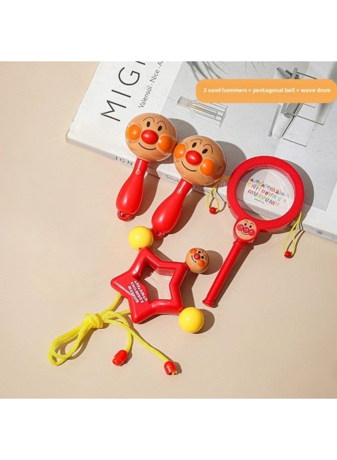 Small Sand Hammer Baby Red Bite Rattle Hand Grasping Training Newborns Listening To Black And White Early Education Educational Toys-Color:2 Sand Hammers + Rattle + Pentagonal Bell - Image 1