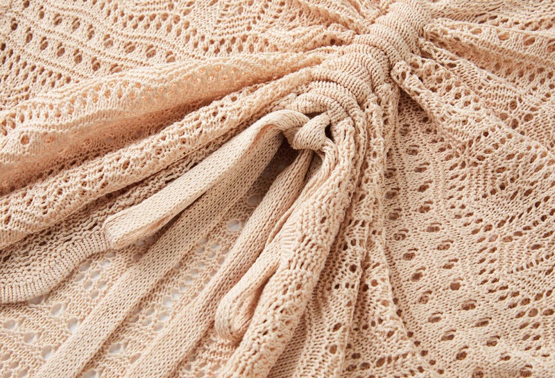 Saodimallsu Womens Oversized V Neck Shirts Flowy Crochet Bell Sleeve Boho Tops Sexy Tie Front Ruched Ruffle Top Blouse Apricot - Image 4