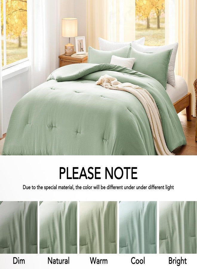 Quataly Sagegreen Queen Comforter Set - Boho 3 Pieces Lightweight Bedding Set - Washed Microfiber Comforter for Queen Bed - Cozy Warm Bed Set Quilt for All Season (1 Fluffy Comforter 2 Pillow Cases) - Image 5