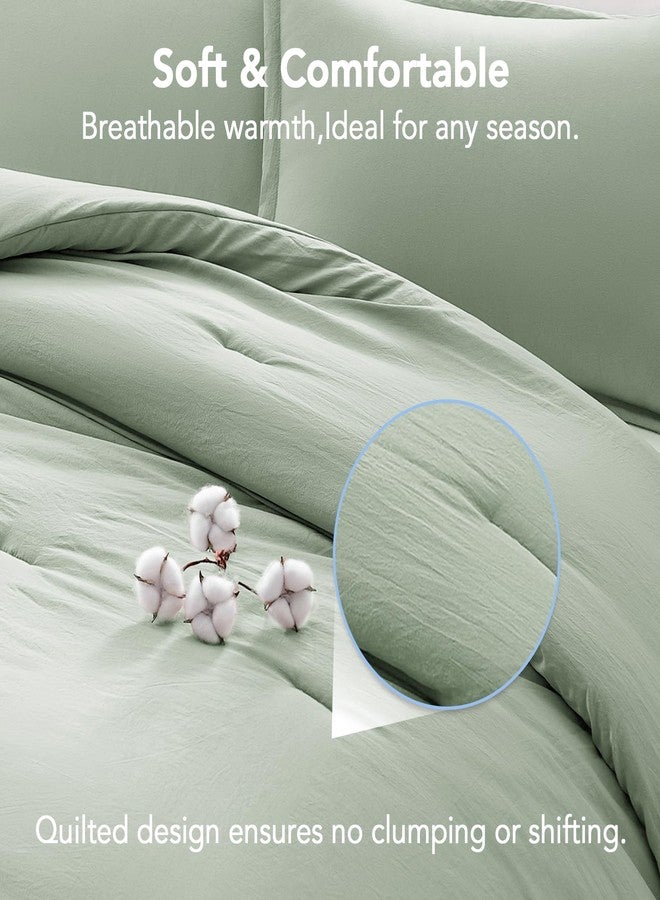 Quataly Sagegreen Queen Comforter Set - Boho 3 Pieces Lightweight Bedding Set - Washed Microfiber Comforter for Queen Bed - Cozy Warm Bed Set Quilt for All Season (1 Fluffy Comforter 2 Pillow Cases) - Image 4