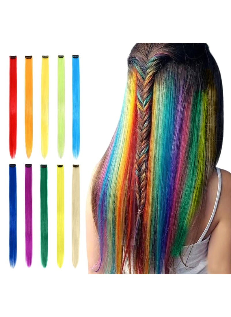Yongyi 10 Pcs Colored Clip In Hair Extensions 20 Inches MultiColors Straight Hair Clip In Synthetic Hair Extensions For Women Girls Kids Gift Synthetic Hairpieces Can Be Hot Water Curl 20 Inch 10 colors 
