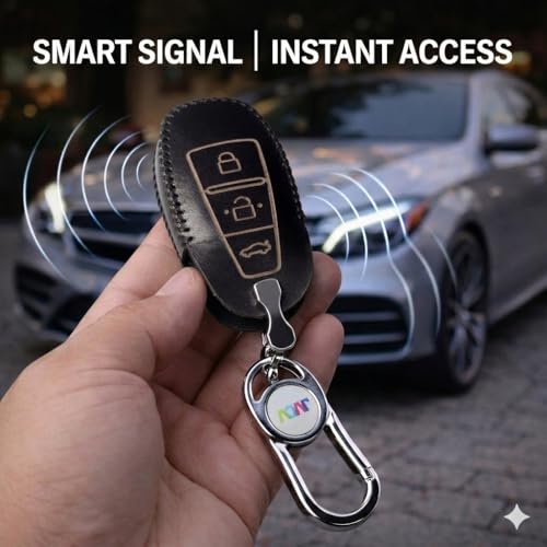 JVCV® Soft Handmade Leather Car Key Cover Compatible with Maruti Suzuki Baleno Ciaz Vitara Brezza S Cross Swift Ignis and Toyota Urban Cruiser Smart Key with Keychain (Black) - Image 4