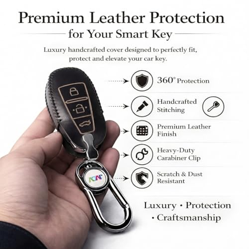JVCV® Soft Handmade Leather Car Key Cover Compatible with Maruti Suzuki Baleno Ciaz Vitara Brezza S Cross Swift Ignis and Toyota Urban Cruiser Smart Key with Keychain (Black) - Image 3