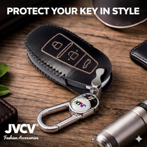 JVCV® Soft Handmade Leather Car Key Cover Compatible with Maruti Suzuki Baleno Ciaz Vitara Brezza S Cross Swift Ignis and Toyota Urban Cruiser Smart Key with Keychain (Black) - Image 5
