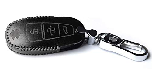 JVCV® Soft Handmade Leather Car Key Cover Compatible with Maruti Suzuki Baleno Ciaz Vitara Brezza S Cross Swift Ignis and Toyota Urban Cruiser Smart Key with Keychain (Black) - Image 1