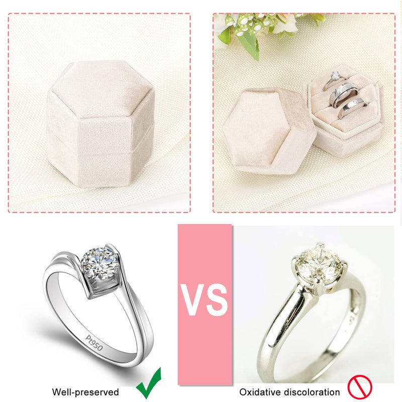 WantGor Velvet Jewelry Ring Box, 3 Slots Hexagon Ring Gift Box Vintage Ring Display Holder Case for Wedding Ceremony Proposal Engagement (Beige, 3 Slots) - Image 2