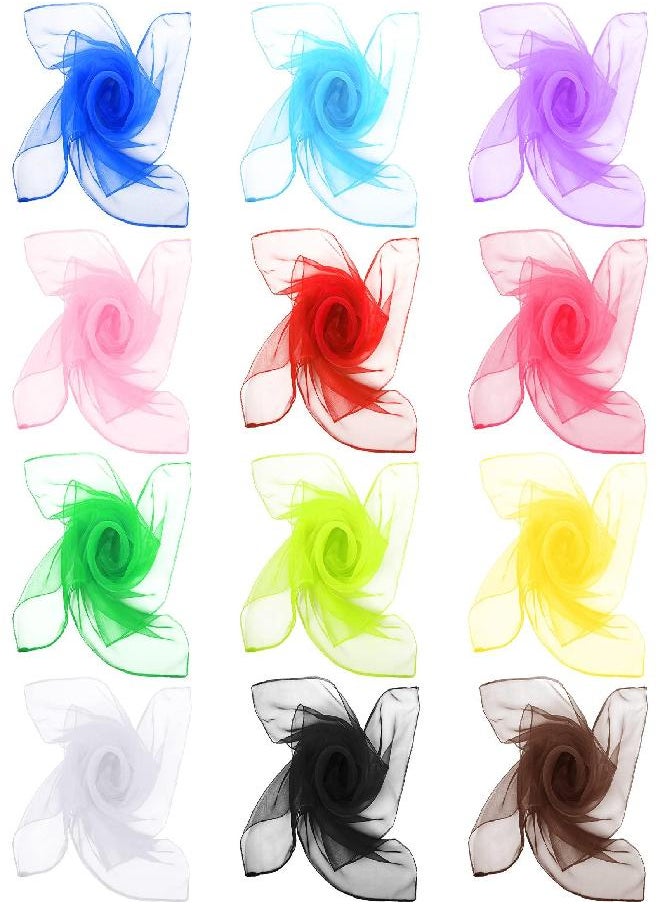 Haysandy - Haysandy 12 Pcs 50s Retro Chiffon Sheer Square Neck Head Scarf for Women Handkerchief Lightweight Satin Ribbon Scarf Hemmed Sheer Neck Scarf Juggling Dance Scarf Set, 27.5 x 27.5 Inches (Retro Color) - Image 1