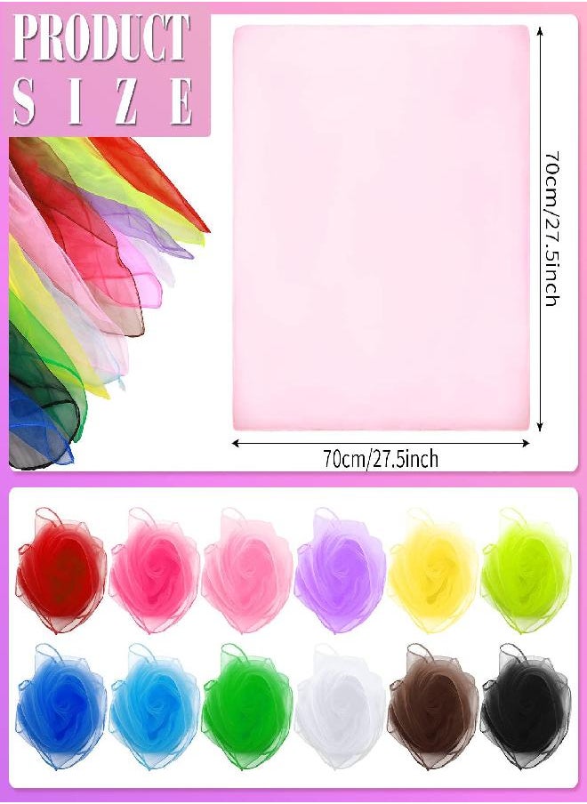 Haysandy - Haysandy 12 Pcs 50s Retro Chiffon Sheer Square Neck Head Scarf for Women Handkerchief Lightweight Satin Ribbon Scarf Hemmed Sheer Neck Scarf Juggling Dance Scarf Set, 27.5 x 27.5 Inches (Retro Color) - Image 1
