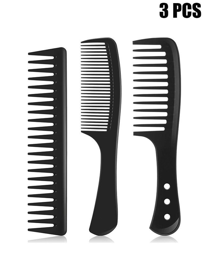 GlamKit 3 Pcs Wide Tooth Detangling Hair Comb Detangling Hair Comb Hair Styling Comb Set, Carbon Fiber Cutting Comb Anti Static Heat Resistant Comb for Women Curly Straight Long Hair, Black - Image 1