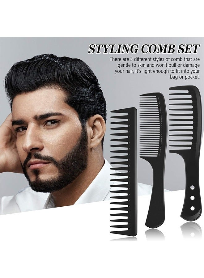 GlamKit 3 Pcs Wide Tooth Detangling Hair Comb Detangling Hair Comb Hair Styling Comb Set, Carbon Fiber Cutting Comb Anti Static Heat Resistant Comb for Women Curly Straight Long Hair, Black - Image 4