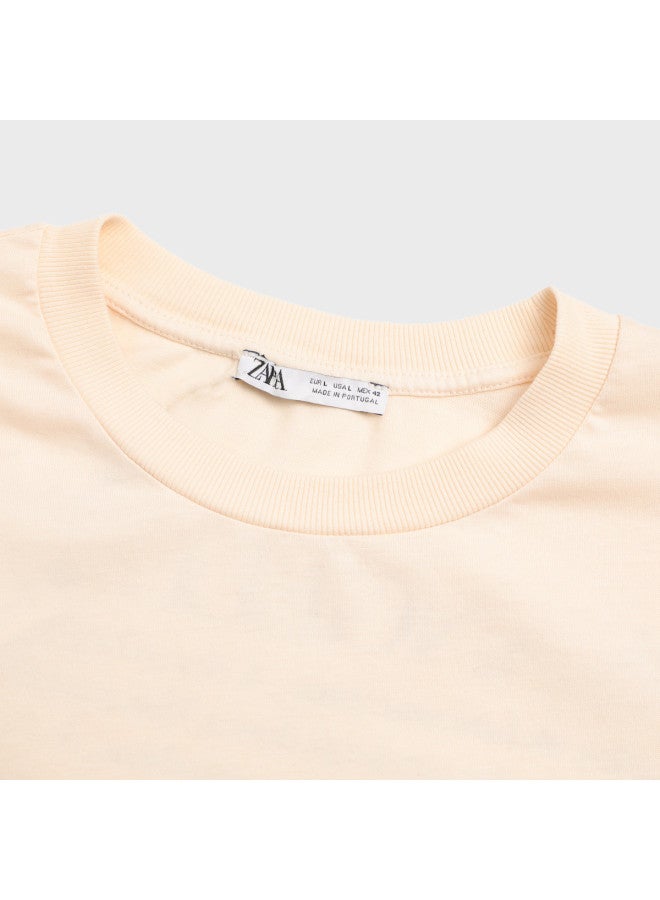 Zara تي شيرت رجالي عصري فضفاض بقصة مريحة مزخرف بحروف وبياقة دائرية - Image 4