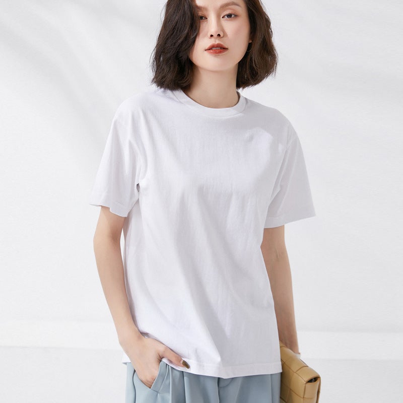 100% Cotton Short-Sleeved Summer Plus Size Unisex T-Shirt Round Neck Loose Solid Color Breathable Couple Short-Sleeved T-Shirt - Image 3