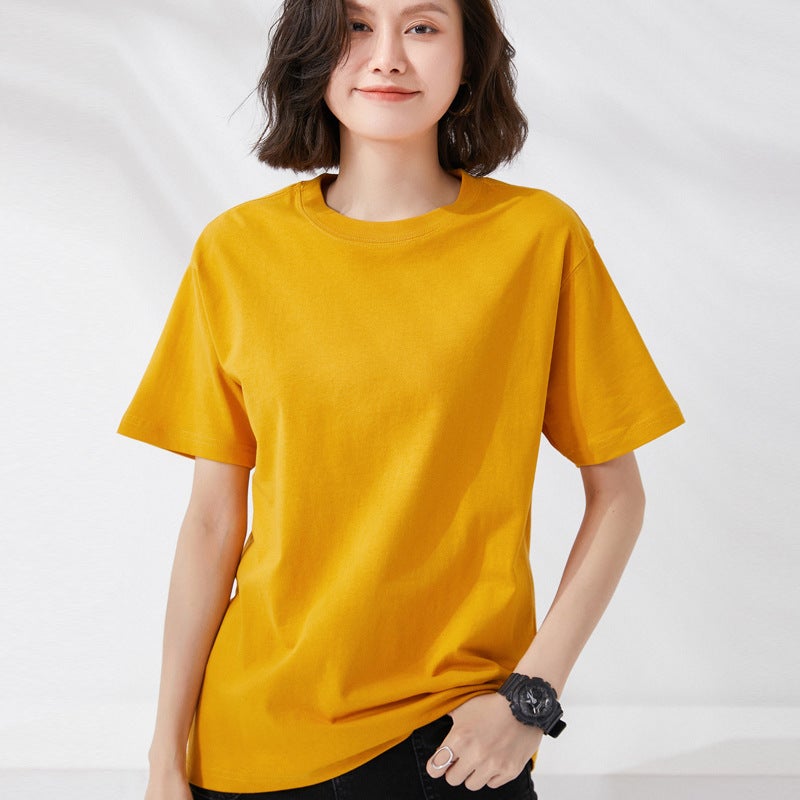 100% Cotton Short-Sleeved Summer Plus Size Unisex T-Shirt Round Neck Loose Solid Color Breathable Couple Short-Sleeved T-Shirt - Image 4