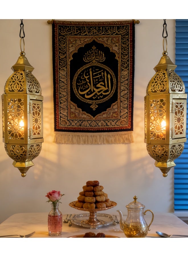 Hanging Moroccan Decorative Candle Lantern Lamp, Indoor/Outdoor Tea Light Candle Holder for Patio, Porch, Ramadan or Home Decor (Y-67-GOLD) - Image 2