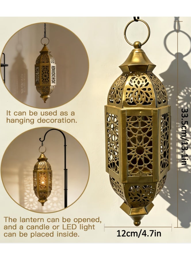 Hanging Moroccan Decorative Candle Lantern Lamp, Indoor/Outdoor Tea Light Candle Holder for Patio, Porch, Ramadan or Home Decor (Y-67-GOLD) - Image 3