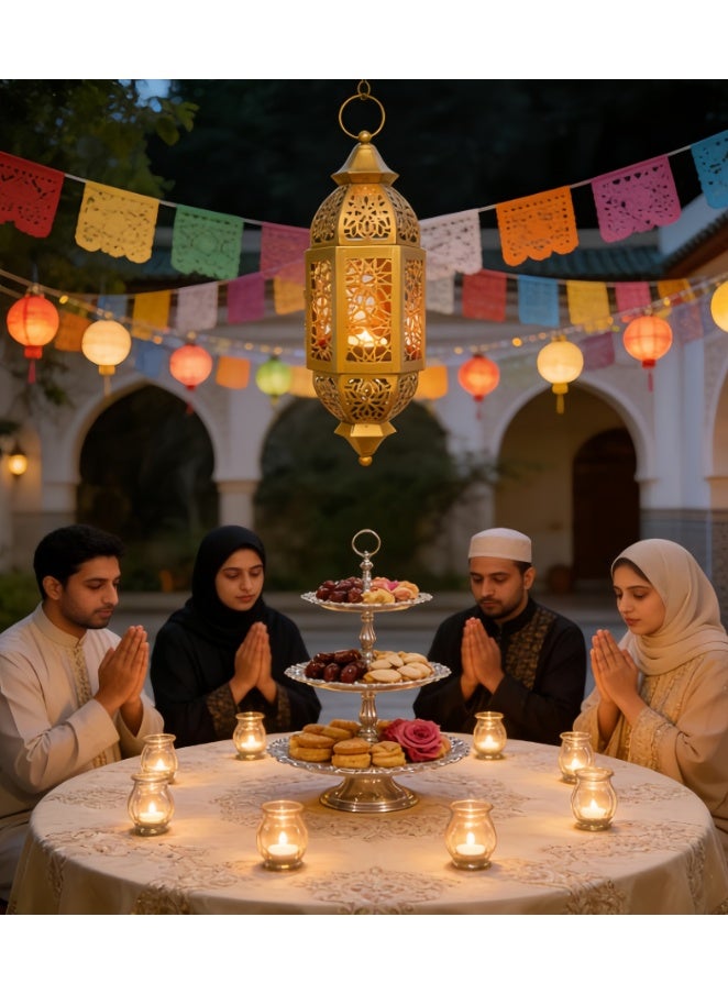 Hanging Moroccan Decorative Candle Lantern Lamp, Indoor/Outdoor Tea Light Candle Holder for Patio, Porch, Ramadan or Home Decor (Y-67-GOLD) - Image 4