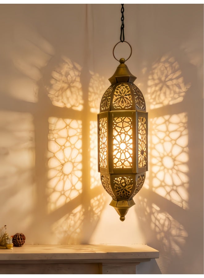 Hanging Moroccan Decorative Candle Lantern Lamp, Indoor/Outdoor Tea Light Candle Holder for Patio, Porch, Ramadan or Home Decor (Y-67-GOLD) - Image 5