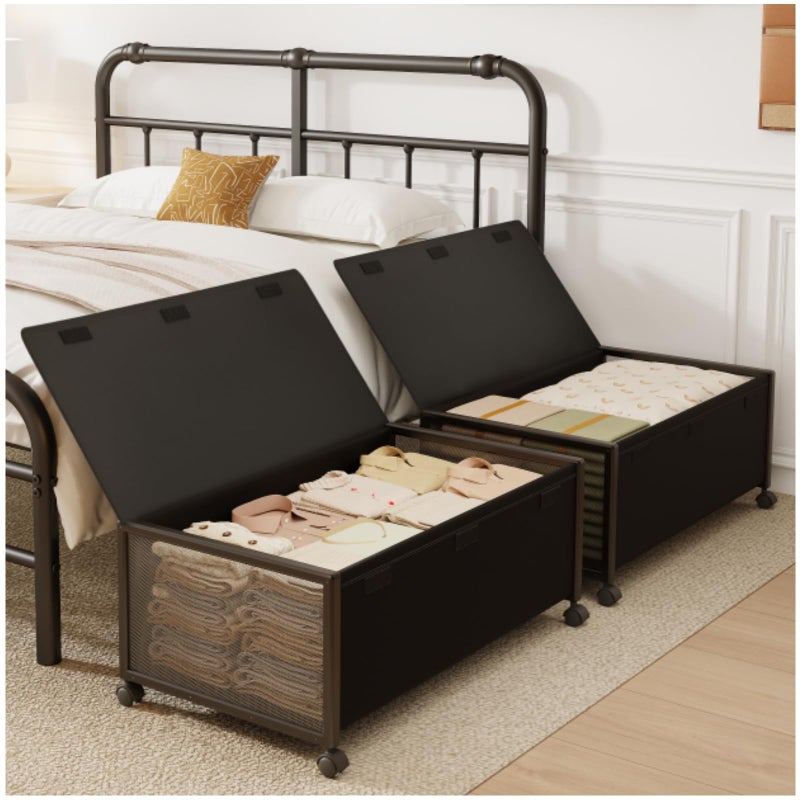 Fokyfok 2 Pack Under the Bed Storage Containers,12 inch Height Under Bed Shoe Storage,31inch Long Underbed Storage with Wheels,Large Rolling under bed Clothes Storage Drawers with Lid for Dorm Tall,Black - Image 1