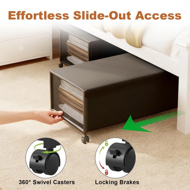 Fokyfok 2 Pack Under the Bed Storage Containers,12 inch Height Under Bed Shoe Storage,31inch Long Underbed Storage with Wheels,Large Rolling under bed Clothes Storage Drawers with Lid for Dorm Tall,Black - Image 4