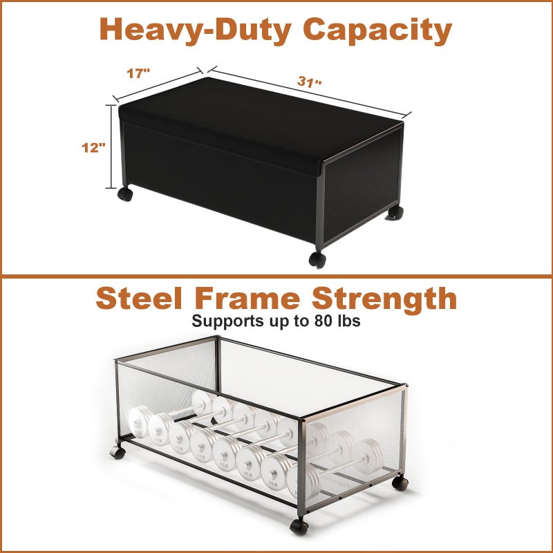 Fokyfok 2 Pack Under the Bed Storage Containers,12 inch Height Under Bed Shoe Storage,31inch Long Underbed Storage with Wheels,Large Rolling under bed Clothes Storage Drawers with Lid for Dorm Tall,Black - Image 3