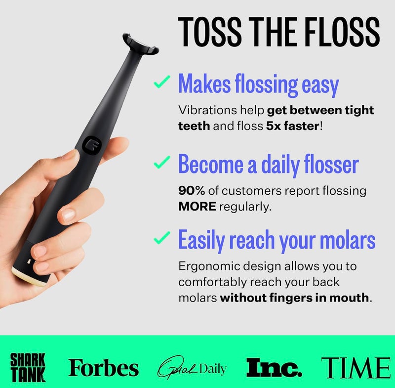 FLAUS Electric Flosser (Shark Tank) 3 Speeds + 45 Replacement Heads - Easy Glide Flossing for Gentle Gum Care, Water Flosser Alternative, Dentist Recommended Tooth Flossers, Eco Dental Floss Picks - Image 2