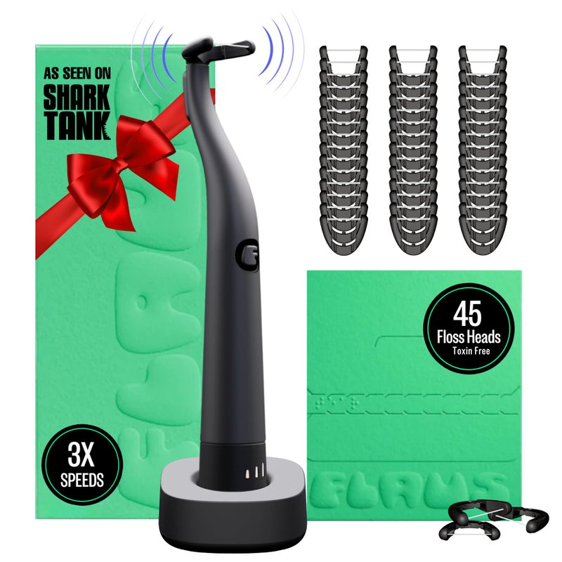 FLAUS Electric Flosser (Shark Tank) 3 Speeds + 45 Replacement Heads - Easy Glide Flossing for Gentle Gum Care, Water Flosser Alternative, Dentist Recommended Tooth Flossers, Eco Dental Floss Picks - Image 1