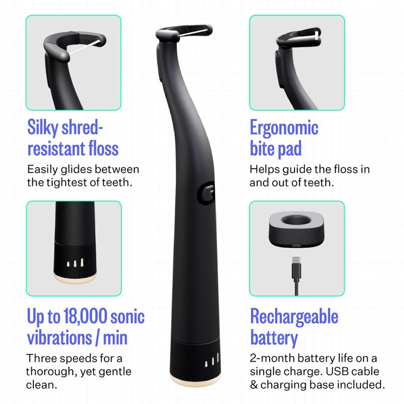 FLAUS Electric Flosser (Shark Tank) 3 Speeds + 45 Replacement Heads - Easy Glide Flossing for Gentle Gum Care, Water Flosser Alternative, Dentist Recommended Tooth Flossers, Eco Dental Floss Picks - Image 4