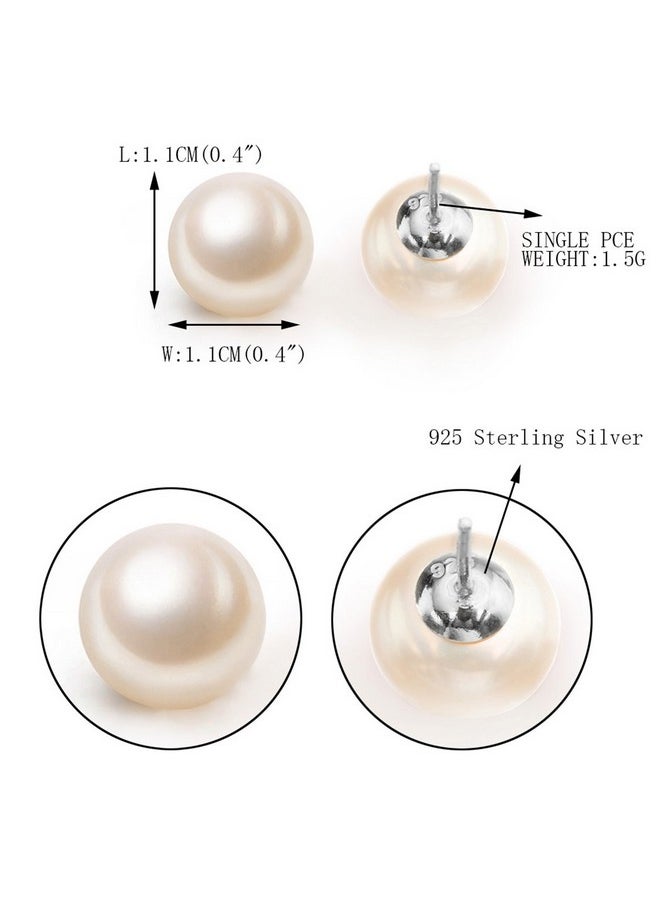 EVER FAITH Ear Accessory 925 Sterling Silver Aaa Freshwater Button Cultured Pearl Stud Earrings - 11Mm  - Image 4