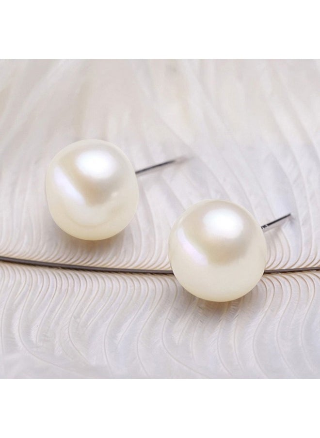 EVER FAITH Ear Accessory 925 Sterling Silver Aaa Freshwater Button Cultured Pearl Stud Earrings - 11Mm  - Image 3