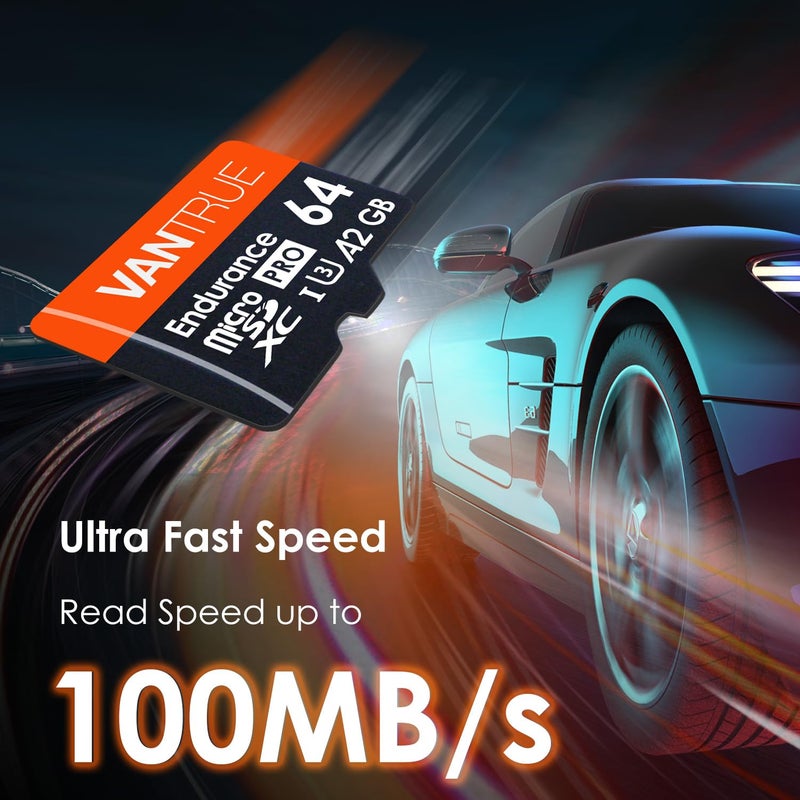 Vantrue 64GB microSD Card with Adapter, U3 UHS-I High Speed SD Card for Dash Cams & Home Security System Video Cameras - Image 4
