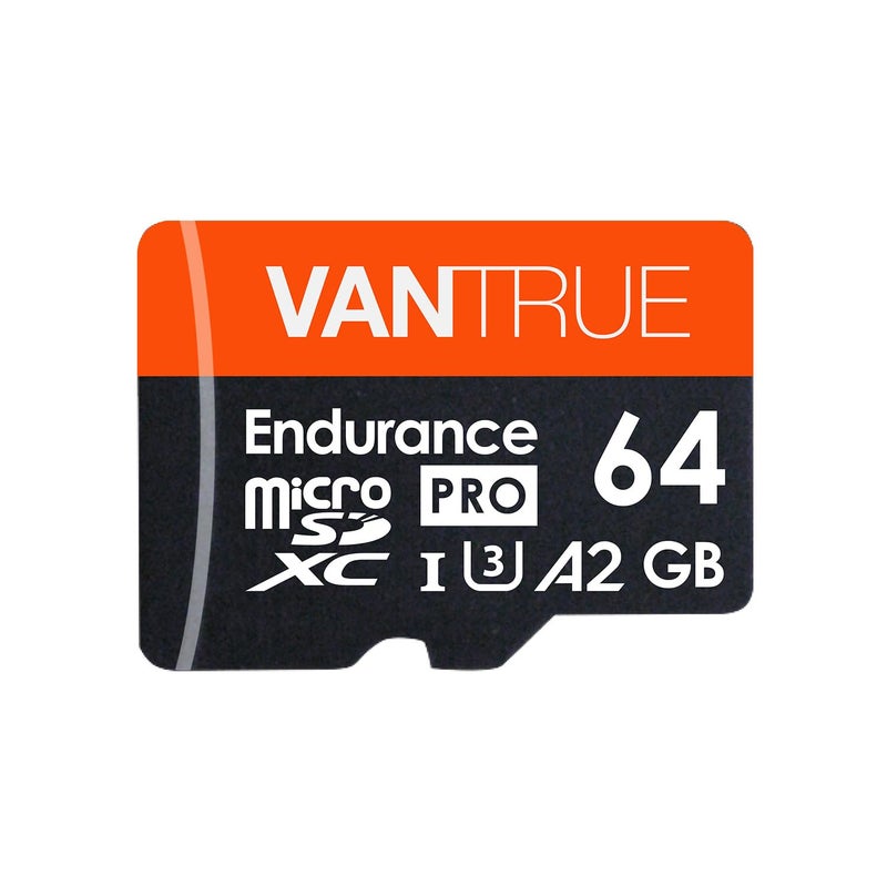 Vantrue 64GB microSD Card with Adapter, U3 UHS-I High Speed SD Card for Dash Cams & Home Security System Video Cameras - Image 1