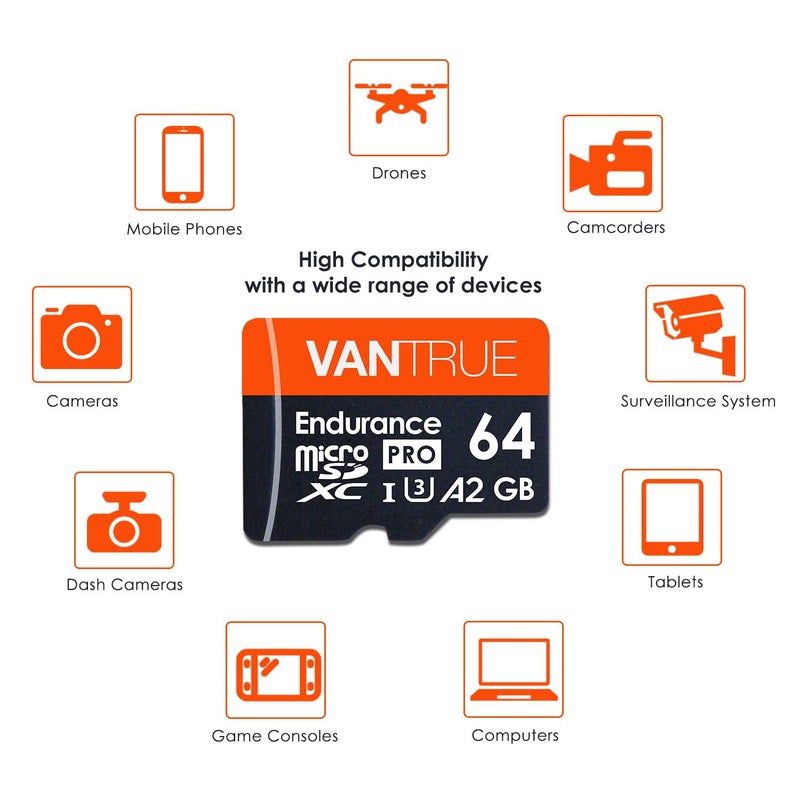 Vantrue 64GB microSD Card with Adapter, U3 UHS-I High Speed SD Card for Dash Cams & Home Security System Video Cameras - Image 5