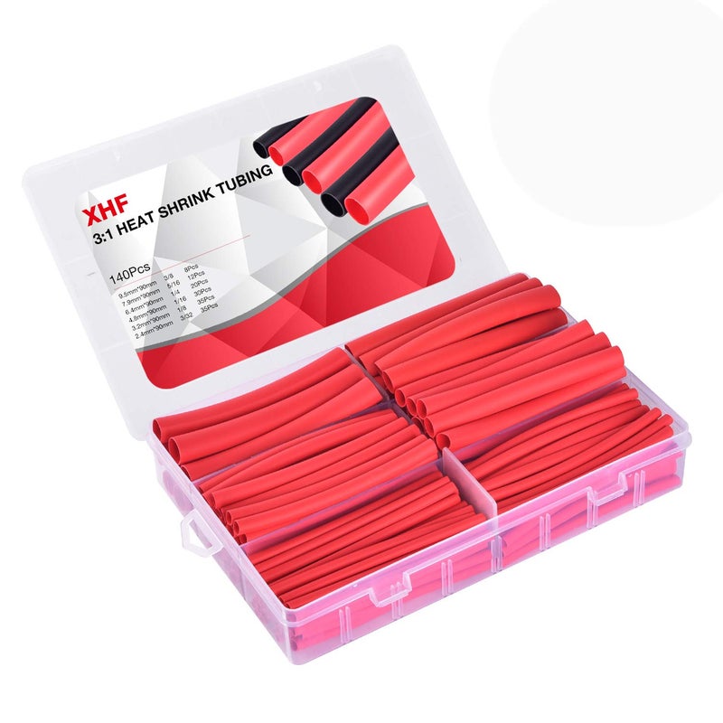 XHF 205 PCS Length 3.5" Red 3:1 Waterproof Automotive Electrical Heat Shrink Tubing Assortment Kit Large Size Marine Grade Adhesive Lined Tube, Insulation Sealing - Image 1