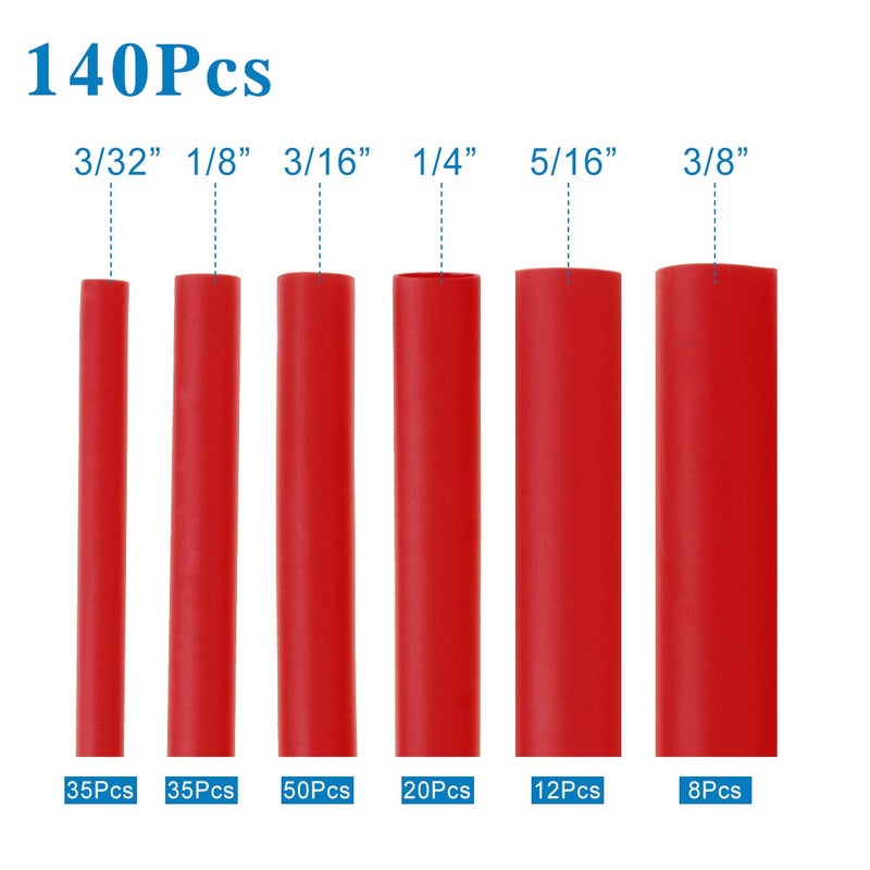 XHF 205 PCS Length 3.5" Red 3:1 Waterproof Automotive Electrical Heat Shrink Tubing Assortment Kit Large Size Marine Grade Adhesive Lined Tube, Insulation Sealing - Image 5