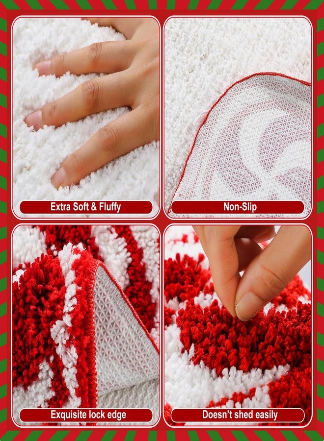 Tinideya 25 x 38 Inches Christmas Bathroom Rugs Decor Candy Cane Red and White Holiday Area Rug Peppermint Swirl Washable Non-Slip Christmas Mat for Tub Living Home Dining Holiday Decor - Image 2