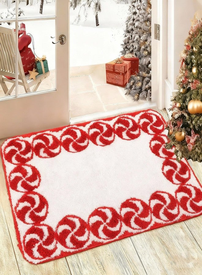 Tinideya 25 x 38 Inches Christmas Bathroom Rugs Decor Candy Cane Red and White Holiday Area Rug Peppermint Swirl Washable Non-Slip Christmas Mat for Tub Living Home Dining Holiday Decor - Image 1