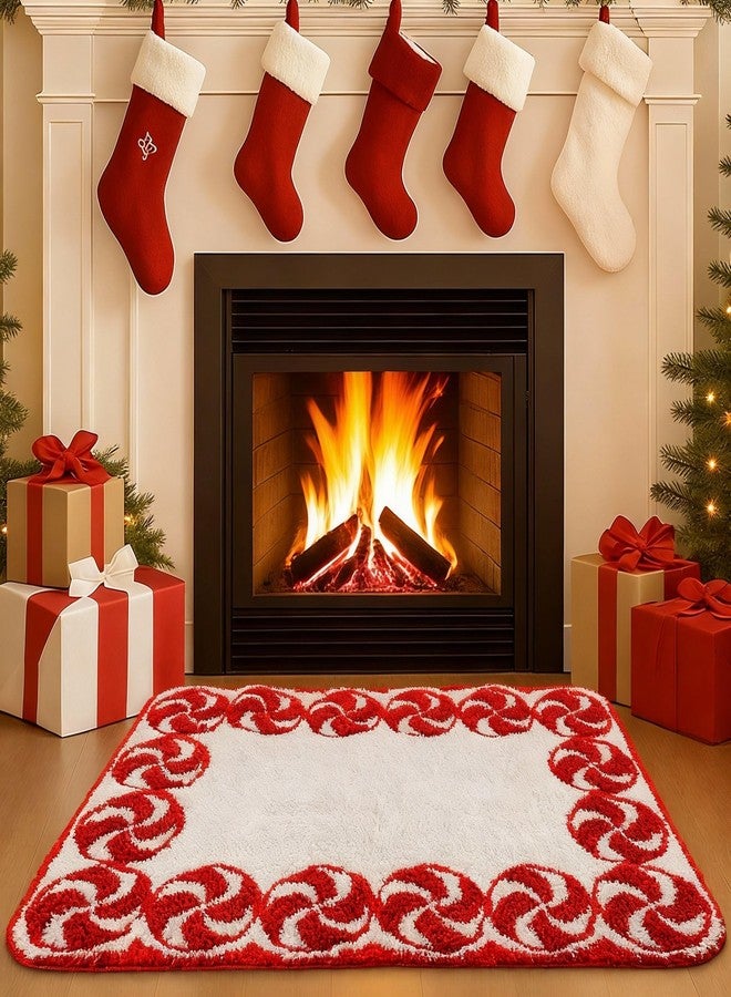 Tinideya 25 x 38 Inches Christmas Bathroom Rugs Decor Candy Cane Red and White Holiday Area Rug Peppermint Swirl Washable Non-Slip Christmas Mat for Tub Living Home Dining Holiday Decor - Image 4
