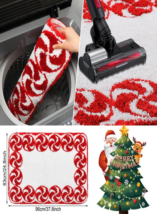 Tinideya 25 x 38 Inches Christmas Bathroom Rugs Decor Candy Cane Red and White Holiday Area Rug Peppermint Swirl Washable Non-Slip Christmas Mat for Tub Living Home Dining Holiday Decor - Image 3